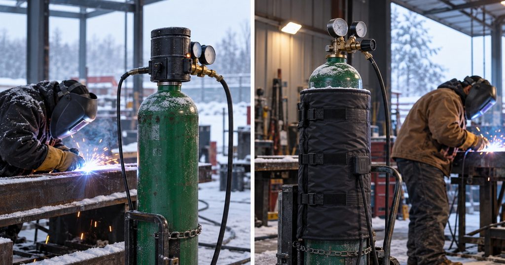 Heated CO₂ Regulator vs Cylinder Heater Blanket for Winter Operation-Bril Welding Equipment Heated CO₂ Regulator vs Cylinder Heater Blanket for Winter Operation-Bril Welding Equipment