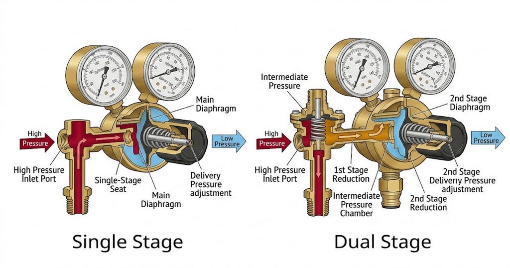 Single-Stage vs. Dual-Stage Gas Regulator: Key Differences-Bril Welding Equipment