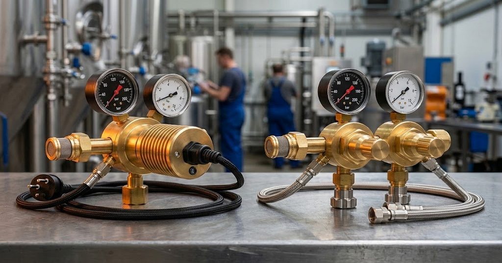 Heated CO₂ Regulator vs Dual Stage CO₂ Regulator for Frozen Beverage Plants-Bril Welding Equipment Heated CO₂ Regulator vs Dual Stage CO₂ Regulator for Frozen Beverage Plants-Bril Welding Equipment