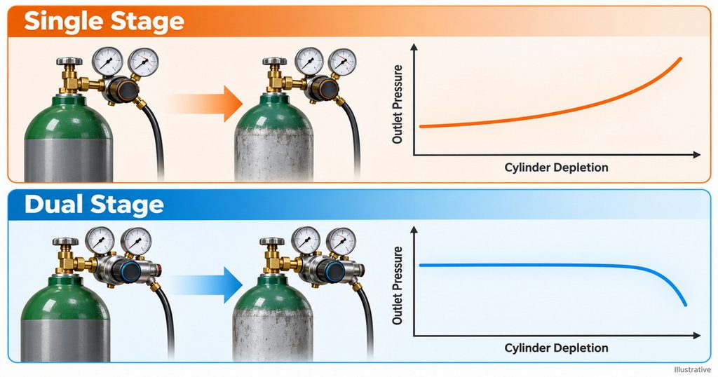 High Pressure Regulator vs Dual Stage Regulator for Cylinder Emptying Stability-Bril Welding Equipment